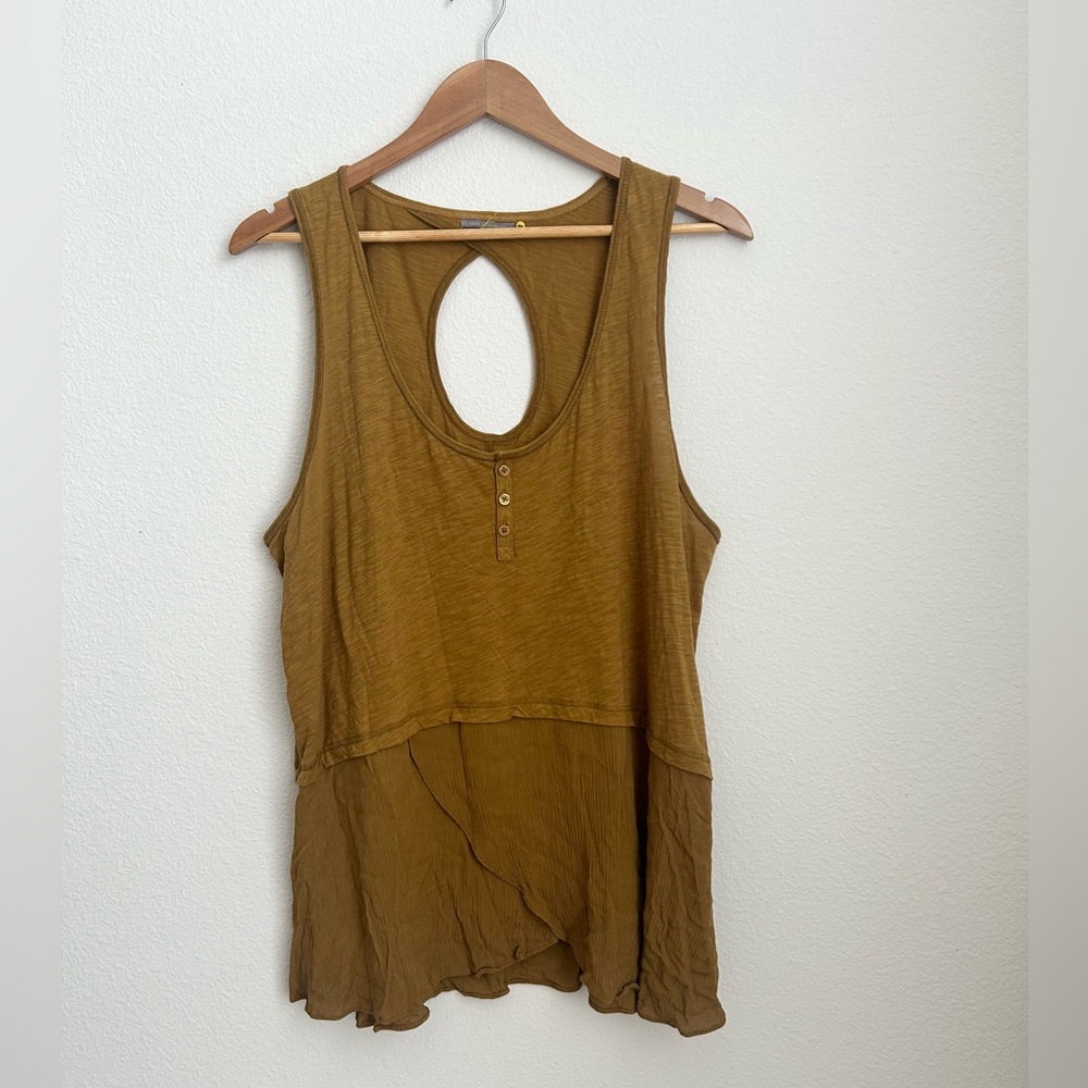 Anthropologie Little Yellow Button Babydoll Tank Top Blouse XL